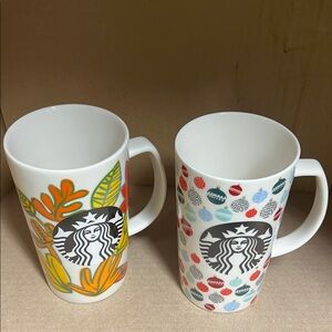 Starbucks Vibrant Leaf and Dot Mug Duo